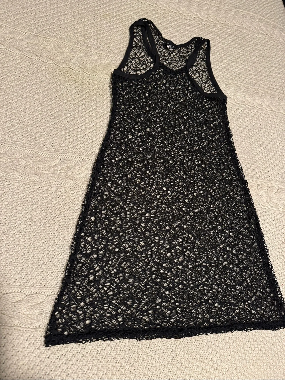 Ingear Black Crochet Open-Knit Tank Cover-Up